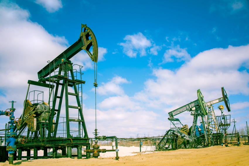 Image shows an Oil and gas industry pump jack