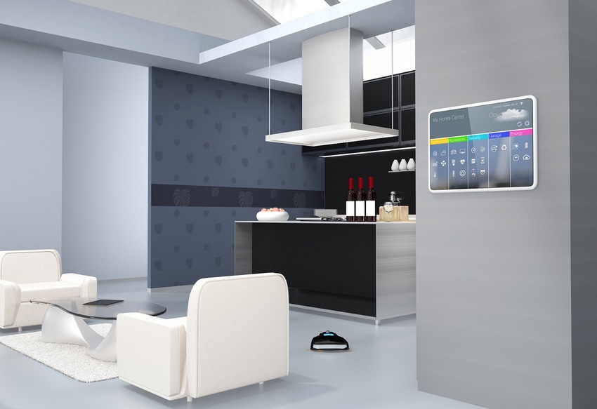 Illustration of home automation control panel on the kitchen wall