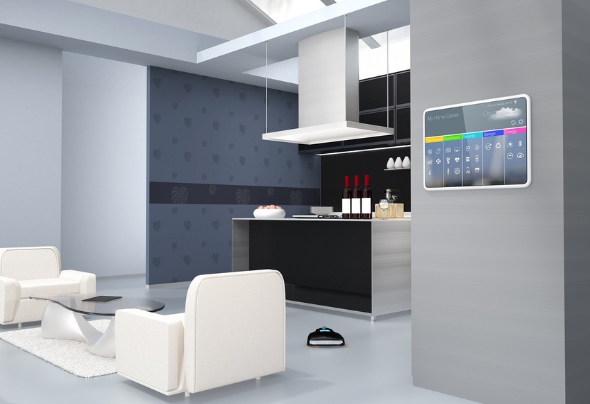 Illustration of home automation control panel on the kitchen wall Illustration of home automation control panel on the kitchen wall