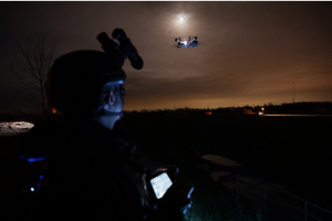 A drone working with military operations at night. 