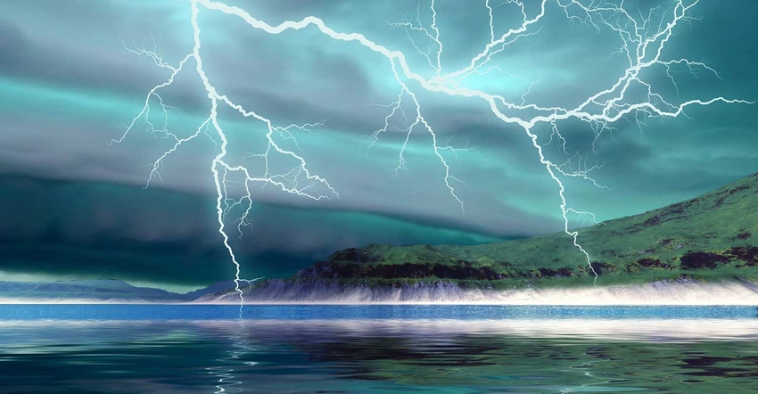 Lake with dramatic lightening and clouds