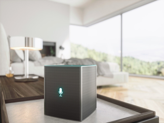 Smart speaker in a hotel room Smart speaker in a hotel room