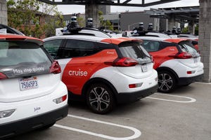 Chevrolet Cruise autonomous vehicles sit parked in a lot on June 08, 2023 in San Francisco, California