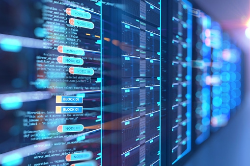 Image shows a server room. Image shows a server room.
