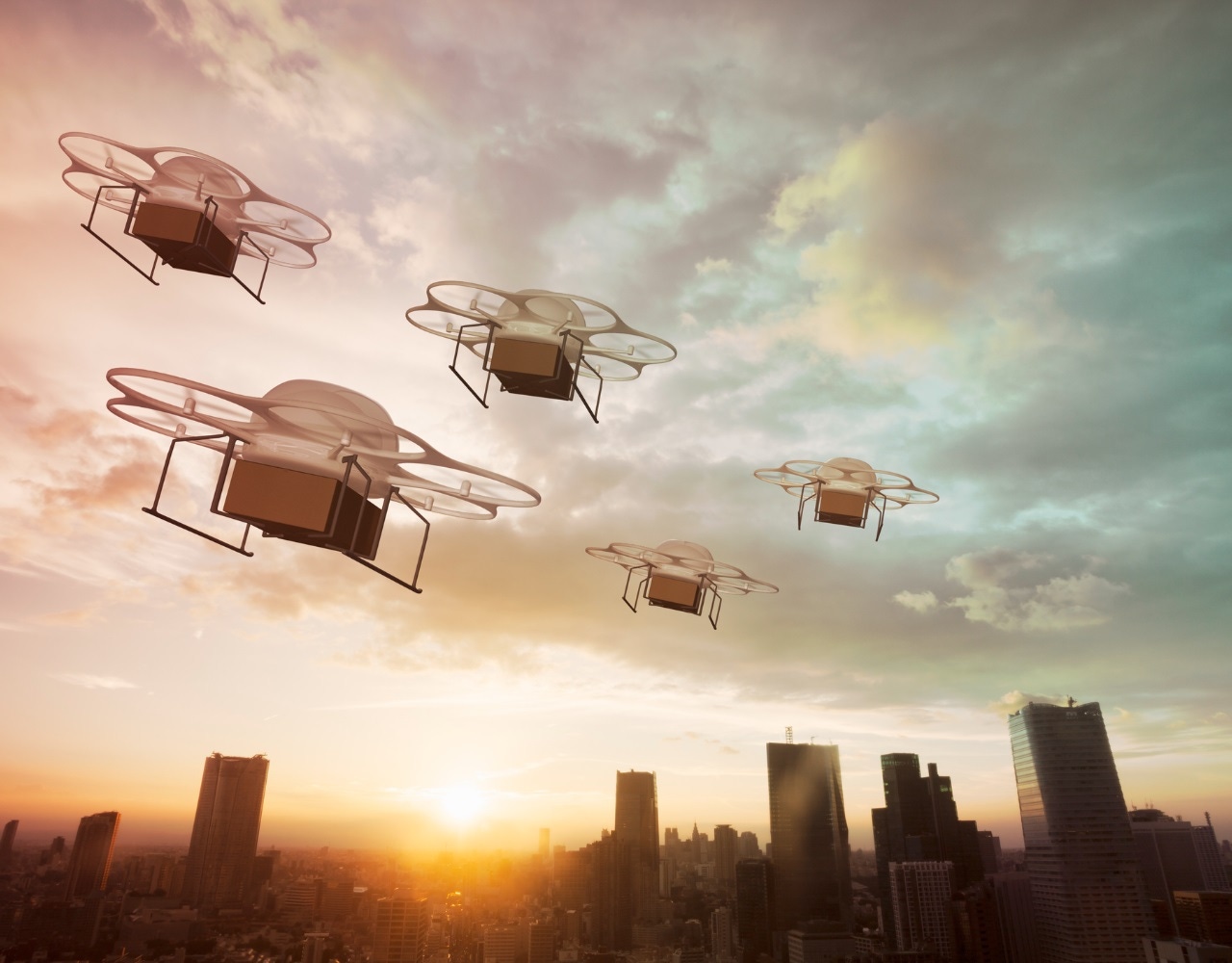 A fleet of drones flying in formation A fleet of drones flying in formation