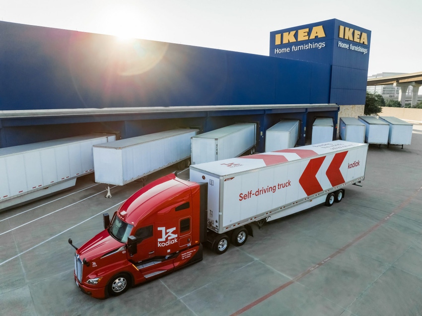 Image shows a shipping truck at IKEA. with Kodiak Robotics for driverless deliveries