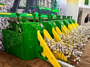 John Deere's cotton-picking mechanism, a series of connected cotton-picking machines at CES 2024.