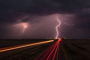 Lightning Storm By a Highway