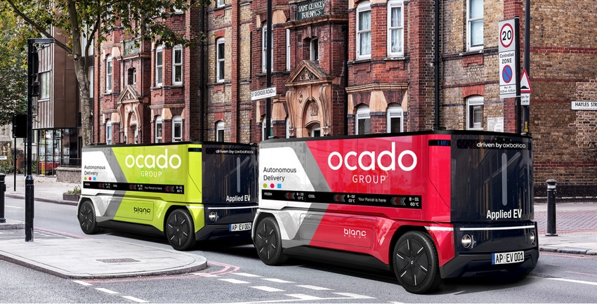 Image shows Ocado’s self-driving shuttle which uses Oxbotica’s technology