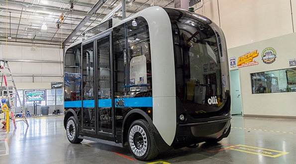 The electric self-driving bus Olli. The electric self-driving bus Olli.