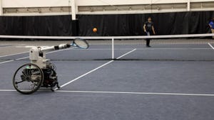Georgia Tech's tennis-playing robot in action