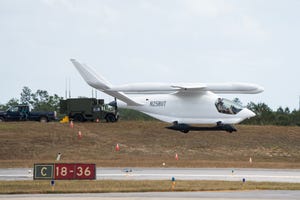 Beta Technologies' Alia eVTOL aircraft lands at Duke Field. 