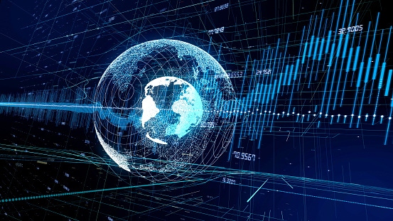 Image shows a global network and financial technology concept. Image shows a global network and financial technology concept.