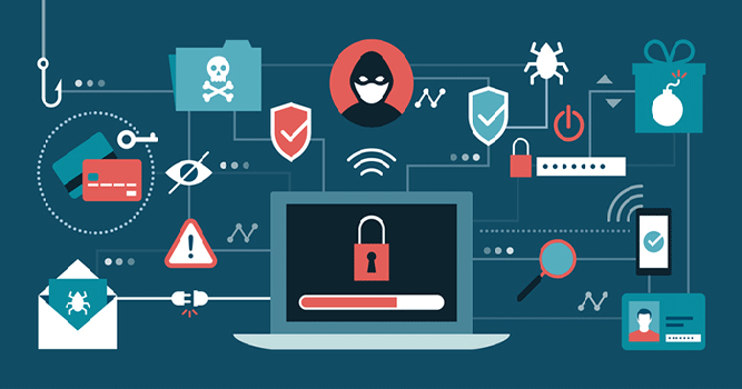 Phishing hacker attack on computer. Human shadow steals data from a  computer. Vector illustration Stock Vector