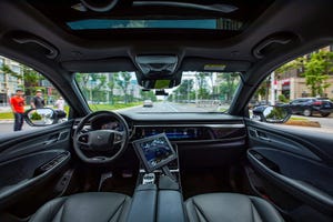 Image shows the inside of a Baidu self-driving robotaxi