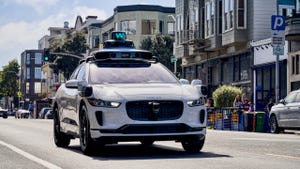 A Waymo self-driving taxi on a road in San Francisco