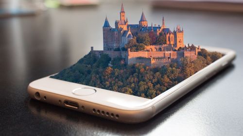Illustration of a medieval city built on a smartphone screen