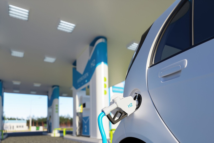 Image shows Hydrogen Refueling The Car On The Filling Station For Eco Friendly Transport.