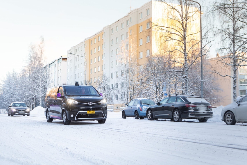Image shows self-driving Toyota Proace in Tampere, Hervanta.