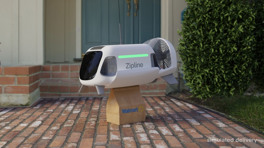 A Zipline drone makes a Walmart delivery