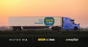 Image shows a Waymo truck working to deliver Wayfair goods.