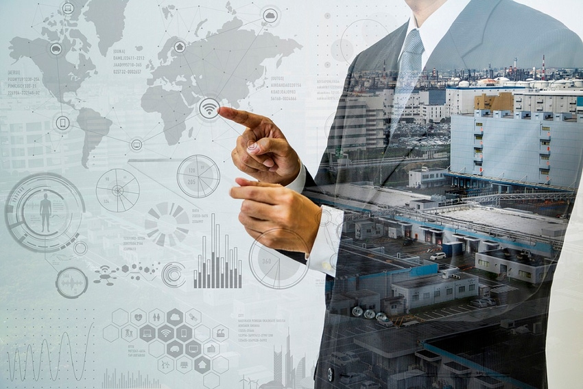 double exposure of a business person and industrial HUD interface, futuristic GUI, IoT, technological abstract double exposure of a business person and industrial HUD interface, futuristic GUI, IoT, technological abstract