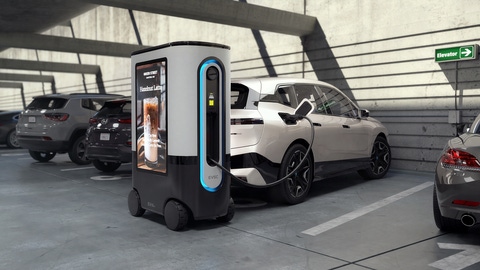 Image shows ZiGGY mobile robotic EV charger Image shows ZiGGY mobile robotic EV charger
