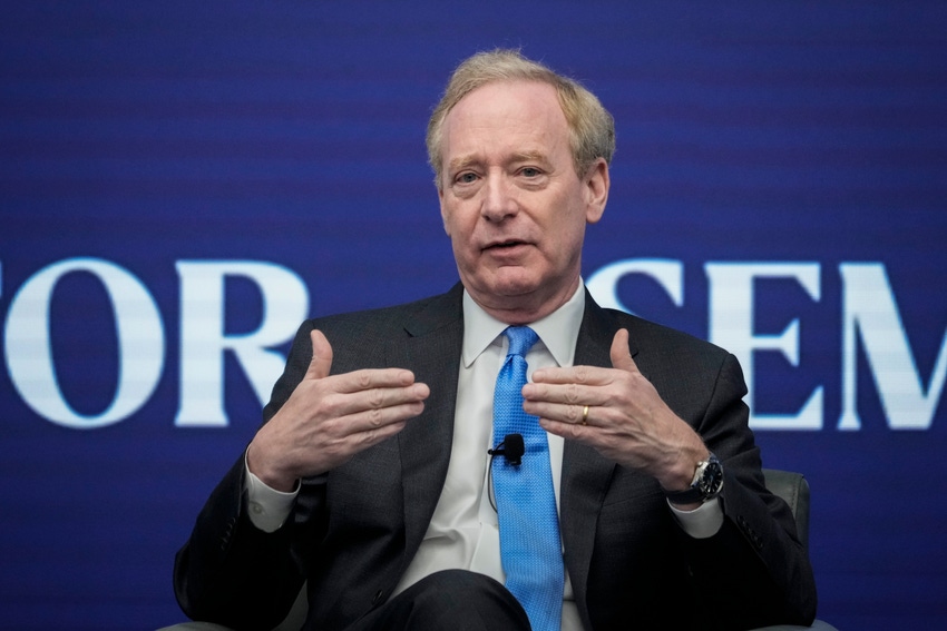 Microsoft vice chair and president Brad Smith speaks at the Semafor World Economic Summit on April 12, 2023 in Washington, DC.