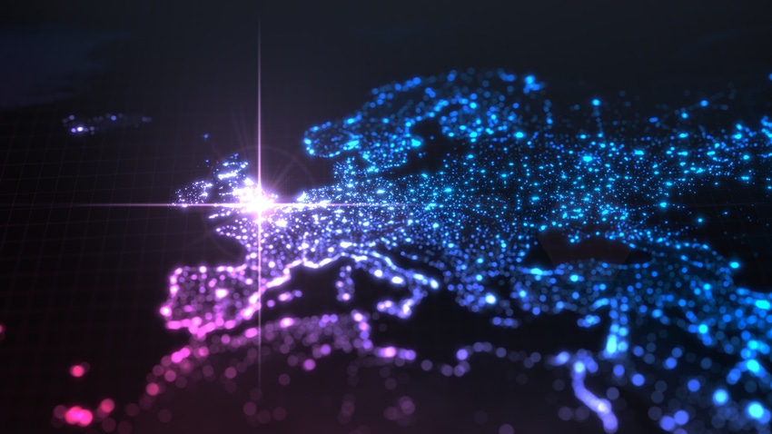 An illuminated digital map of the EU