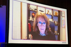 Cathy Foley speaks virtually at the ATxSG 2022 conference.