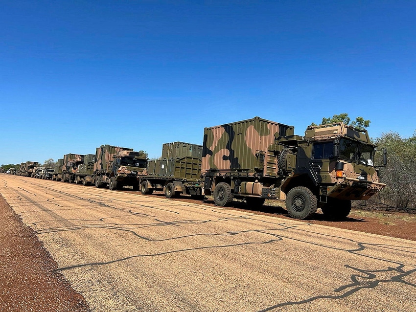 A convoy of Australian Army trucks
