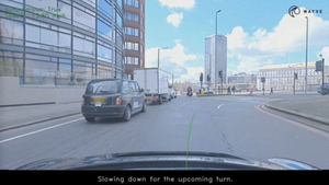An in-vehicle view of a road journey in central London