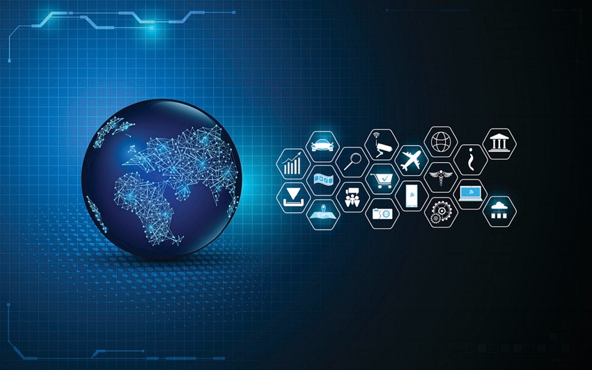 abstract global digital technology with internet of things icon abstract global digital technology with internet of things icon