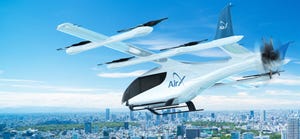 Eve Air Mobility's eVTOL (electric vertical takeoff and landing) vehicle in the air.