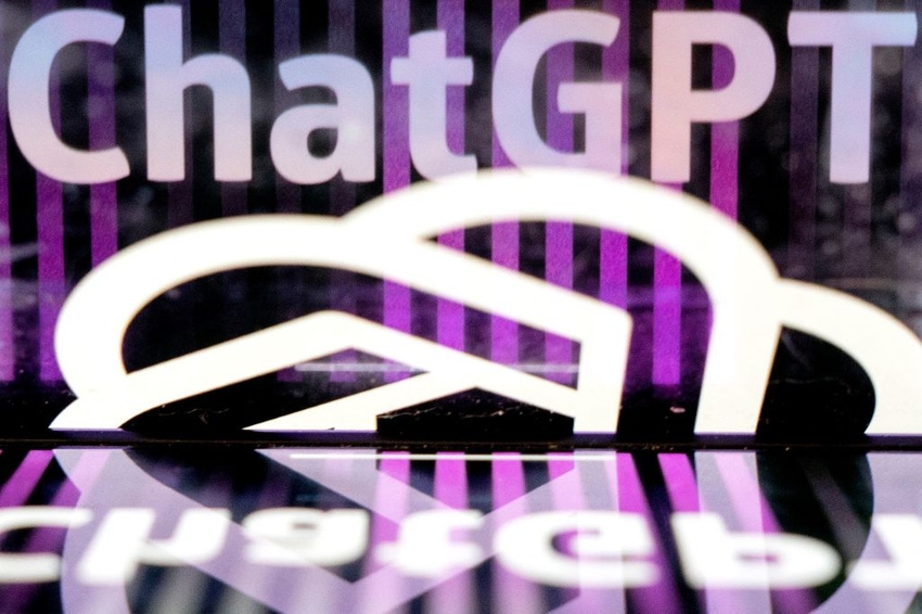 This photo illustration shows the ChatGPT logo at an office in Washington, DC, on March 15, 2023.