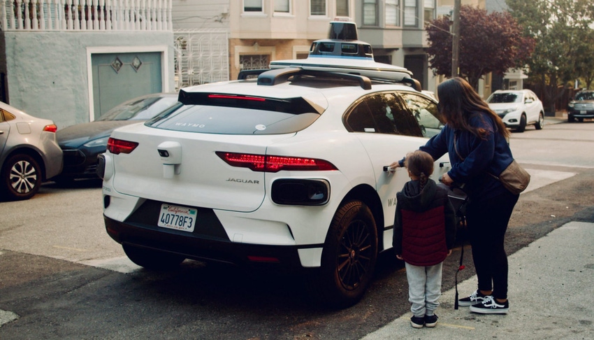 Image shows a Waymo robotaxi