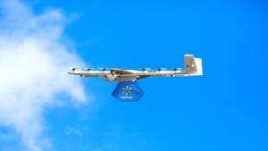 Walmart's delivery drone with Wing in the air.