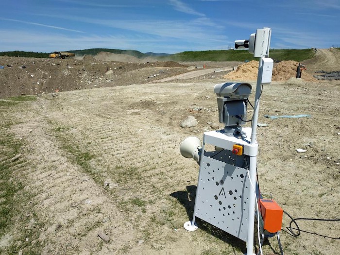 One of the solar-powered, stationary robots 