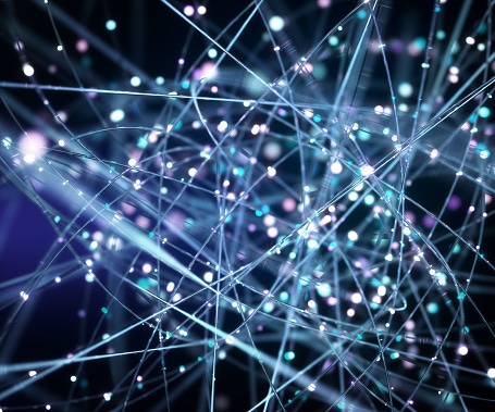 Image shows a 3D illustration of network wires and nodes. Image shows a 3D illustration of network wires and nodes.