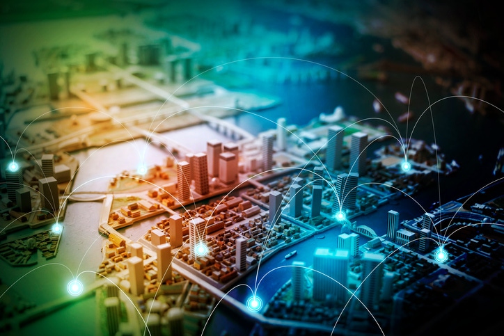 Modern city diorama and wireless sensor network Modern city diorama and wireless sensor network