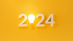 2024 in characters with a lightbulb instead of the zero