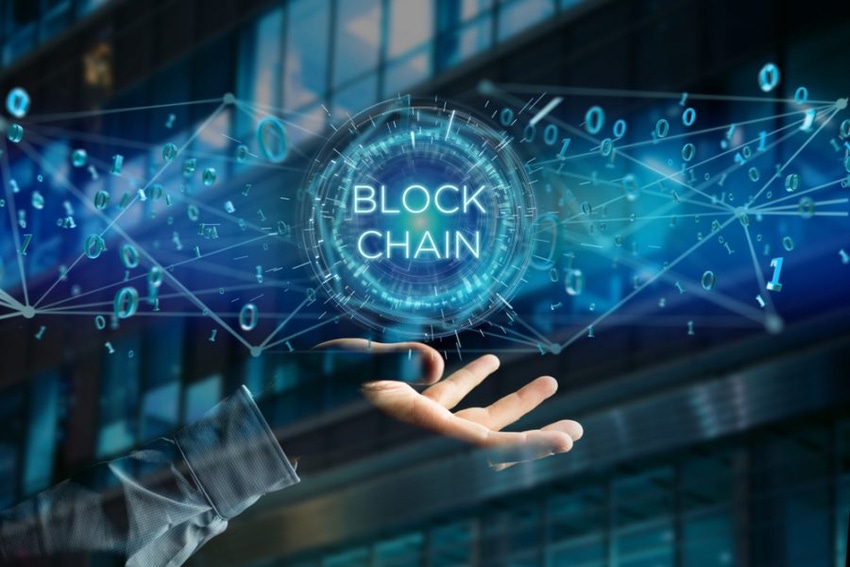 Image of the word block chain with hand underneath
