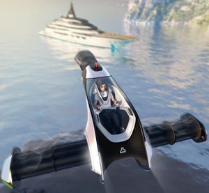 Klissarov Design's Acro eVTOL (electric vertical takeoff and landing) vehicle aimed at yacht owners.