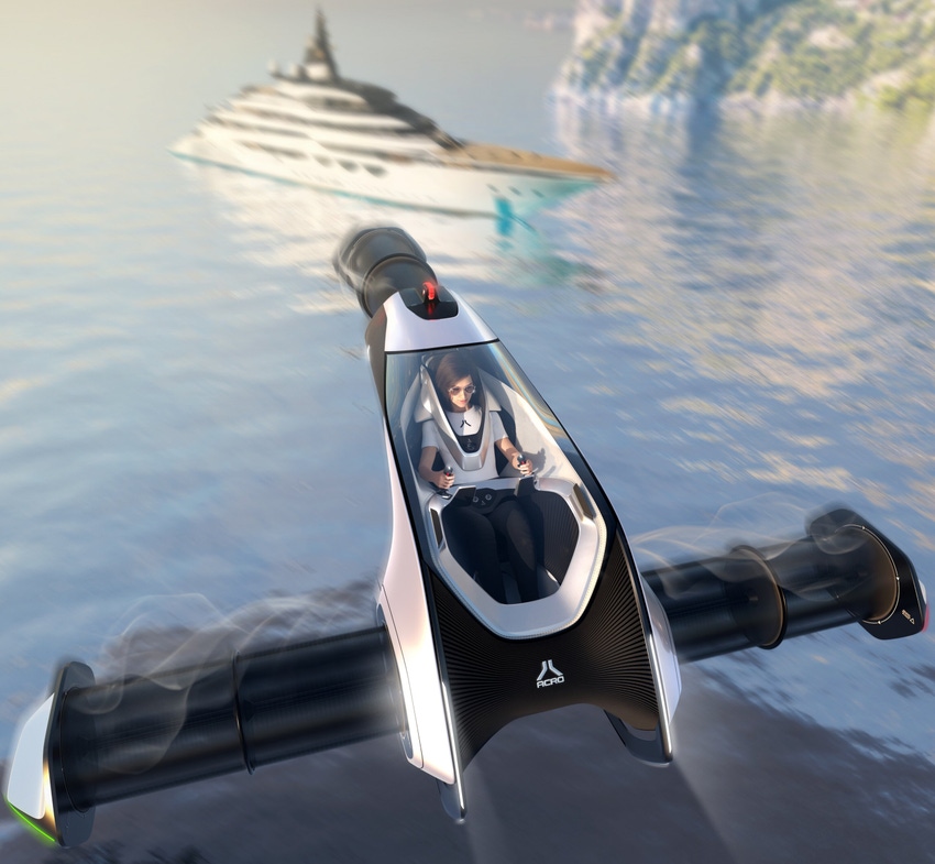 Klissarov Design's Acro eVTOL (electric vertical takeoff and landing) vehicle aimed at yacht owners.
