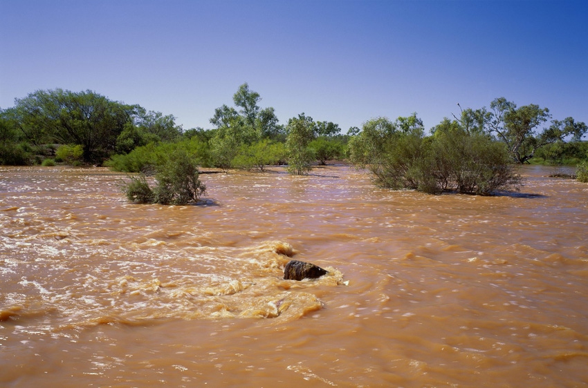 Image shows great sandy desert in flood after heavy rains, western australia