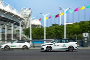 Baidu's self driving taxi drives along a road