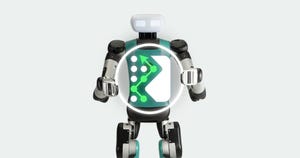 Agility's Digit robot holding a digital rendering of connected dots