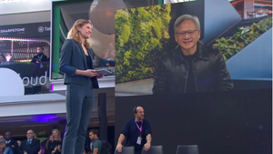 Nvidia CEO Jensen Huang appearing via livestream at the ai-PULSE conference