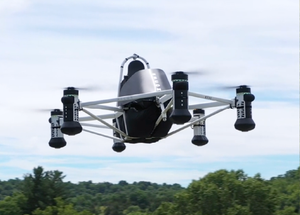 Ryse Aero Tech's Recon electric aerial vehicle in the air ready to land.