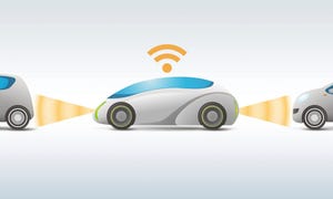 Illustration of futuristic cars with transmitting information via sensors